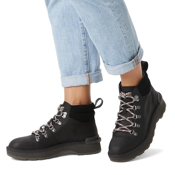 Sorel Genuine Leather Water Repellent Hi-Line™ Hiker Boots Black - Picture 1 of 16